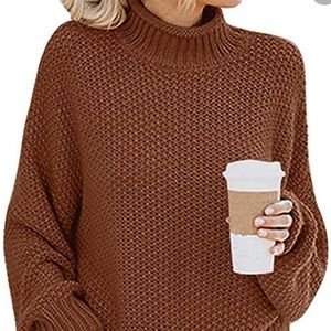 Fashion Brown Knit Oversized Sweater Size Medium